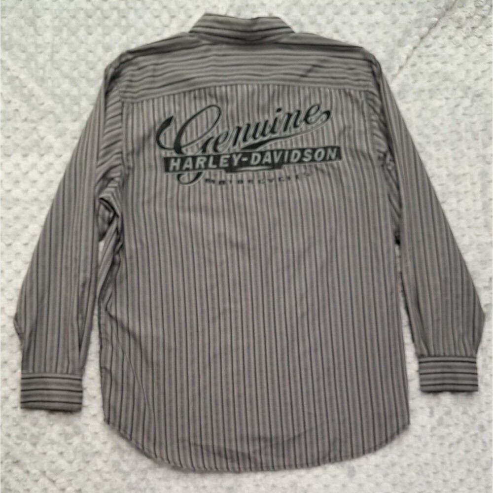 Harley Davidson Long Sleeve Shirt Mens L Striped Button Up Down Pockets Biker